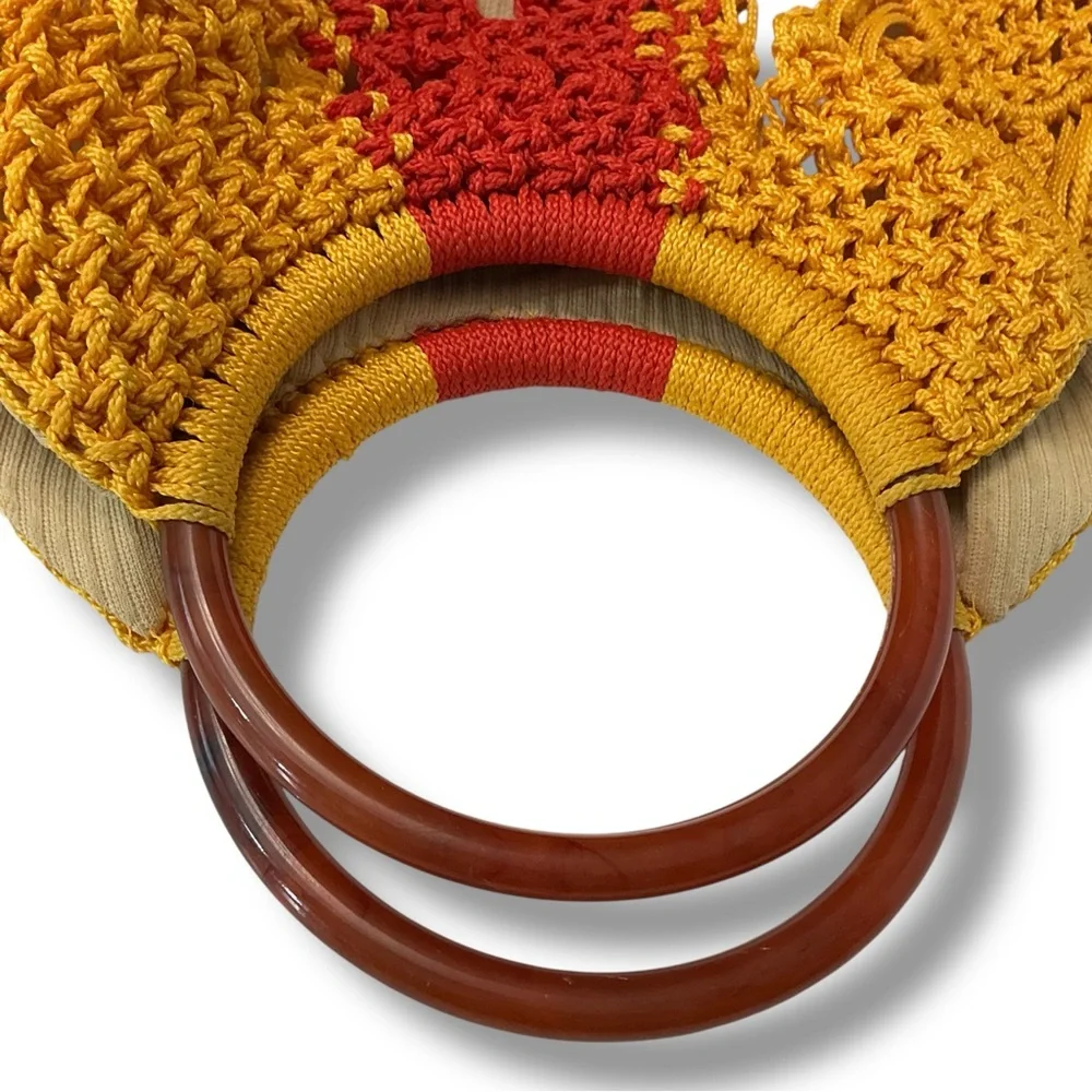 Vintage Handcrafted Yellow and Red Crochet Bag
